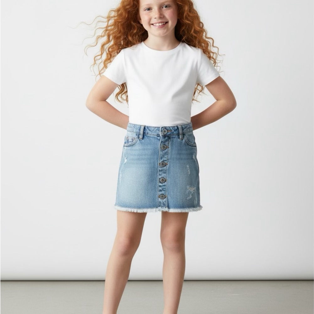 Minority Light Wash Button-Front Denim Skirt